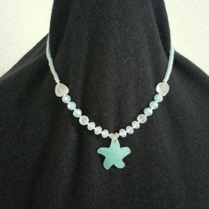 Aquamarine glass bead necklace